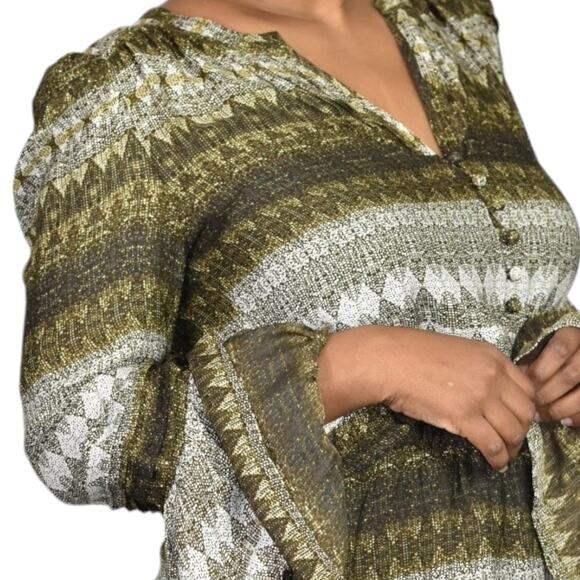 Parker Silk Print Mini Dress Brown Stripe Tassels Long Sleeve Tiered Size Small - Picture 12 of 15